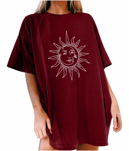 Camisa Manga Corta Estampado Luna Sol Para Dama