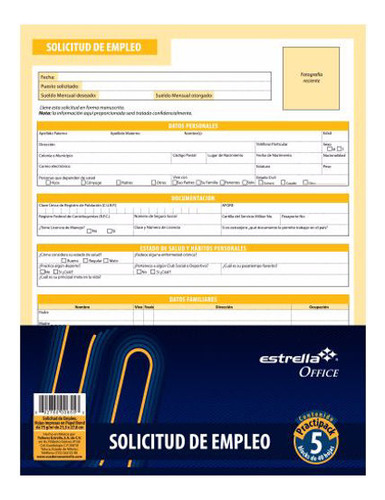 Paquete C/55 Solicitud De Empleo Estrella Block C/40 Hojas