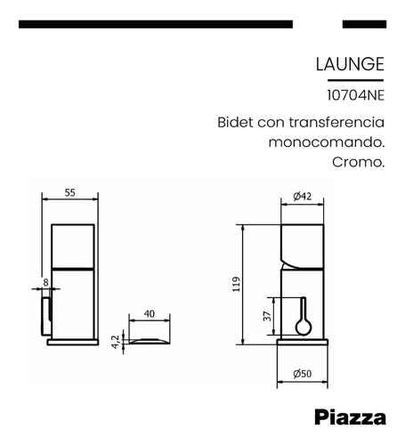 Grifería De Bidet Monocomando Cromado Piazza Lounge + Acc