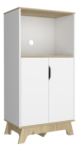 Mueble Microondas Bajo + Meson Cocina Ruedas - Blanco/duna