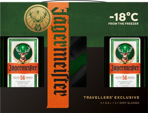 Imagen 5 de 7 de Jagermeister Twin Pack 2 Botellas 500ml + 2 Shots Estuche
