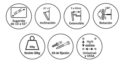 Soporte Móvil Tv Led 32 40 43 49 50 55 Brazo Doble Noblex