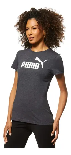 Camiseta Feminina Ess No. 1 Logo Puma Cinza-escuro Geométrico M