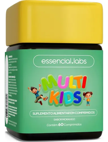 MULTIVITAMÍNICO de A a Zinco KIDS / INFANTIL Sabor Morango - Fórmula Exclusiva com Máxima Concentração e Pureza - 60 Comprimidos Mastigáveis