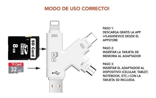 Imagen 4 de 8 de Adaptador Lightning Usb C iPhone 8 X Android Tarjeta Sd Usb