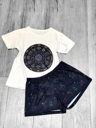 Imagen 2 de 3 de Pijama Verano Corto Horóscopo Signos Short + Remera