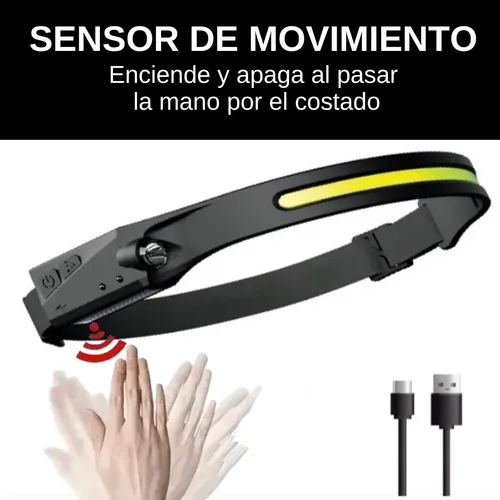 Linterna Vincha Minero Luz Recargable Usb Con Sensor 2 Luces