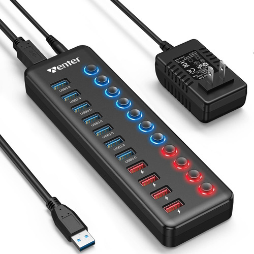 Centro Usb 3.0, Con 7 Puertos De Transferencia Y 4 De Carga