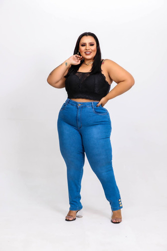 Calça Jeans C/ Lycra Feminina Plus Size Tamanho Grande