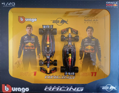 Pacote 2 carros Red Bull Racing Rb20 Max e Checo 2024 1:43 em azul escuro