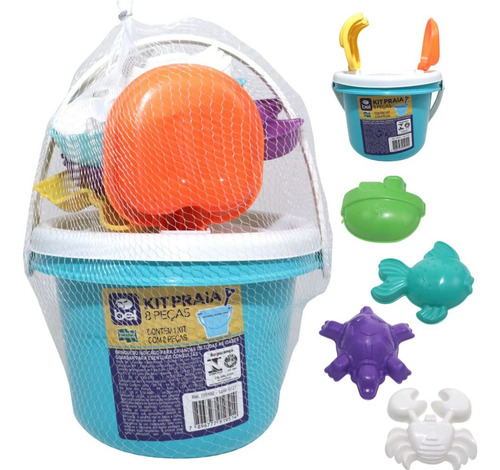 Kit Baldinho De Praia/ Brinquedos De Praia 8 Peças Sortidas