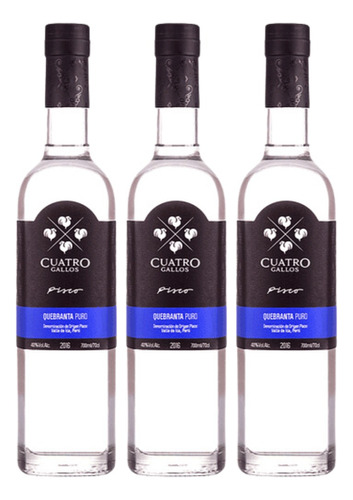 Pisco Cuatro Gallos Quebranta 750 Ml Pack 3