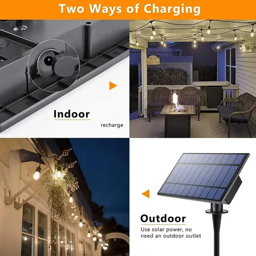 Guirnalda 10 Metros Panel Solar Con 12 Ampolletas Led Calida