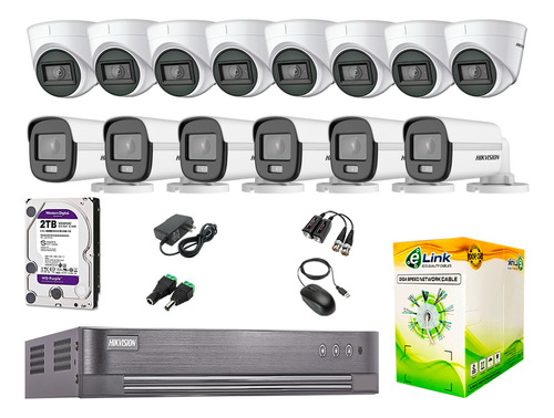 Cámaras Seguridad Kit 14 Hikvision 1080p Colorvu Noche Color