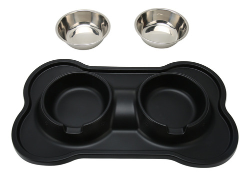 Cuenco Doble Para Perros, Diseño De Borde Elevado De Acero I