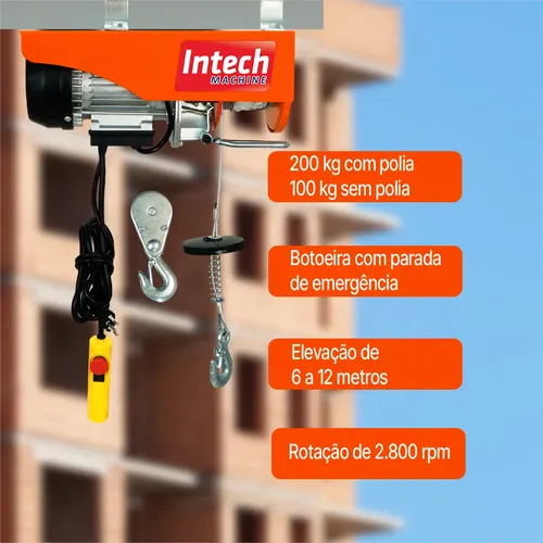 Guincho Elétrico Elevador De Carga 200kg Elev200 Intech | Frete grátis