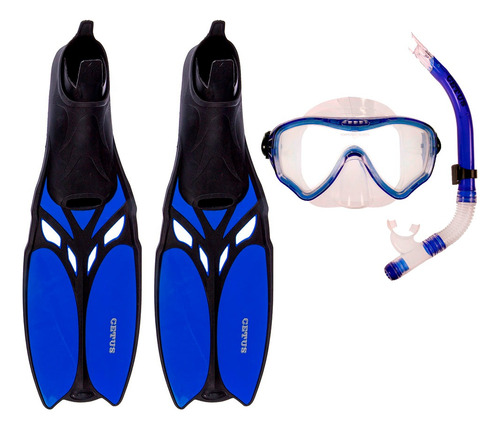 Kit Mergulho Máscara+nadadeira+snorkel Silicone Cetus Cobia Tamanho Azul 39-40