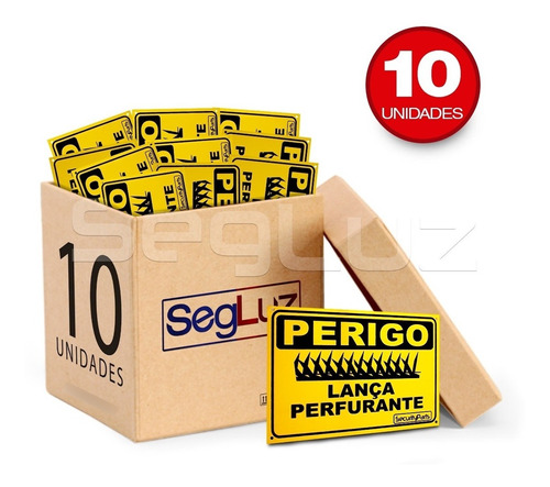 Kit Com 10 Placas De Advertência Perigo Lança Perfurante