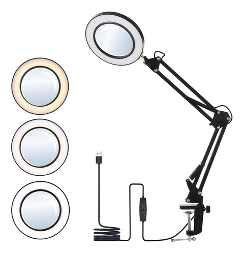 Flexible Table Lamp With Clamp With 8x Magnifier Swing Arm