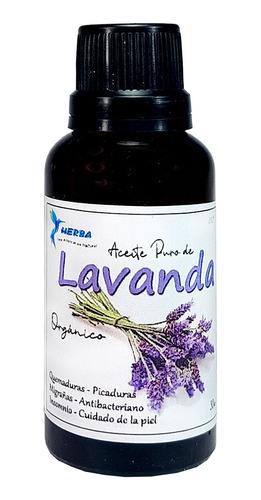 Aceite Herba De Lavanda 30ml Orgánico En Vidrio C/ Gotero