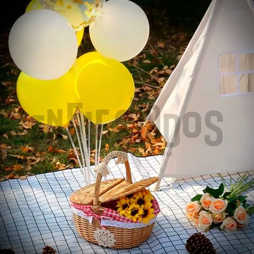 Base Soporte Porta Globos Con 11 Varillas Cotillon Cumple Blanco