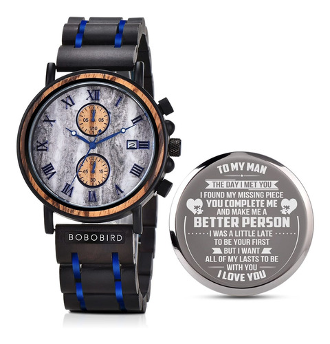 Reloj Hombre Bobo Bird Gt073-2a Cuarzo Pulso Azul  Negro En