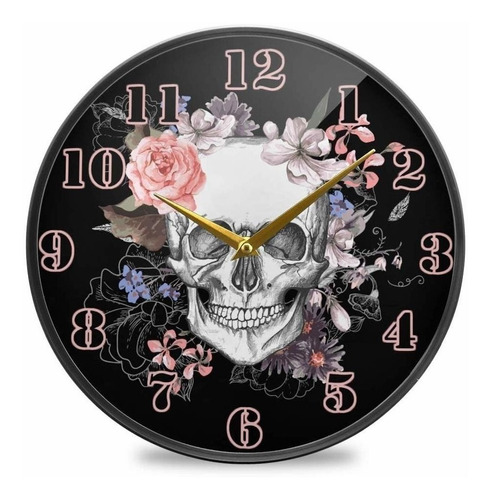 Reloj De Pared Con Diseño De Calavera De Flores, 12.0 in, Di