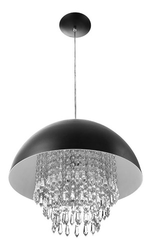 Lustre Pendente Meia Lua 40cm Preto Com Cristais Acrilicos