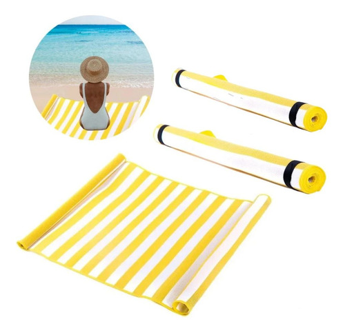 Kit 2 Esteiras De Praia Rolo Com Alça Bel Listrada Amarela