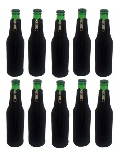 Kit 10 Porta Long Neck Cerveja Preto Com Zíper Em Neoprene 