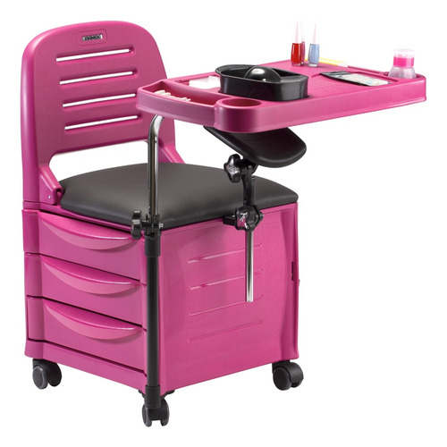 Silla de manicura Cirandinha Venice Dompel, rosa, con mesa, ruedas y reposapiés, patas