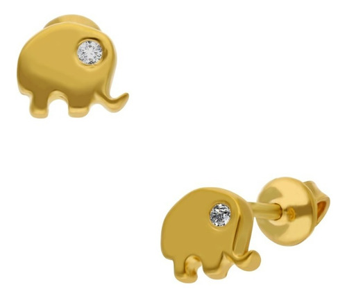 Broquel Bizzarro Elefante Oro Amarillo 14k 1pt De Diamante