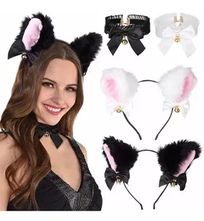 En Stock Abfa Shop Set Vincha Orejas Gato Choker Lazo Negro