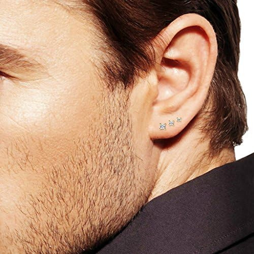 Cz Stud Pendientes Princesa Corte Plata Esterlina Tres Pares