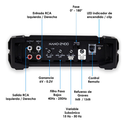 Amplificador Mono Block Tecnología Nano-2400 W By Steelpro Color Negro