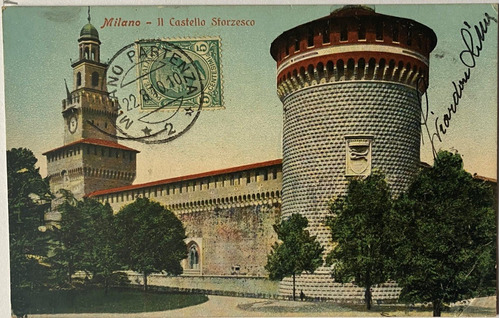 Antigua Postal, Castillo Sforzesco, 1910, Milán Italia 4p028