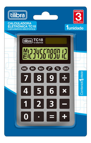 Calculadora Tilibra Tc18 Cinza 12 Dígitos Bolso 304727