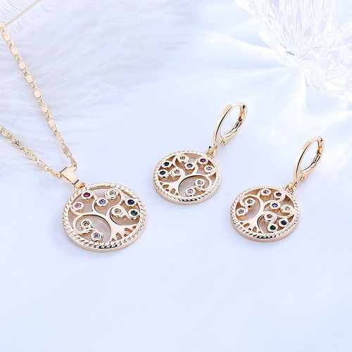 Sjx Collar Y Aretes Mujer Dije Árbol De La Vida Chapa En