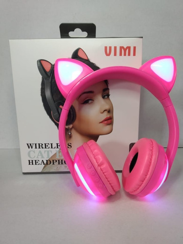 Vimi Audifonos Diadema Gato Bluetooth Mp3 Luces Y Colores Color Rosa