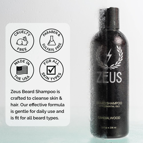 Champú Para Barba Zeus Beard Wash, Té Verde, 240 Ml, Sándalo