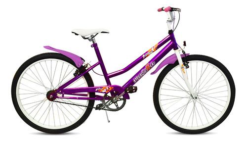 Bicicleta Infantil Nena Musetta Fantasy Rodado 24 Freno V-brakes Color Fucsia Con Pie De Apoyo