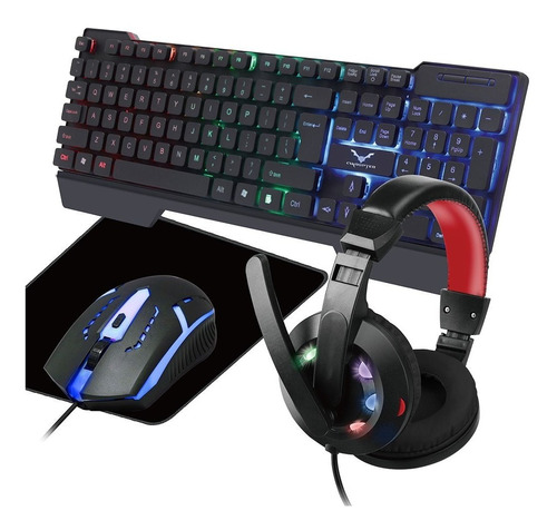 Combo Gamer Wesdar 4 En 1 Mouse Teclado Pad Auriculares Pc 