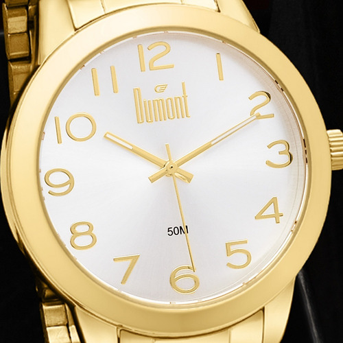 Imagem 2 de 9 de Kit Relógio Feminino Dourado Com Semi Joia Banhada A Ouro 18
