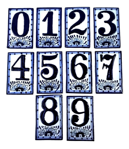 Números Residenciales De Talavera Poblana 13x8 Cm Azul #102