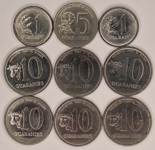 Paraguai 9 Moedas Décadas 1970 / 1980 Brilhantes (Usado)