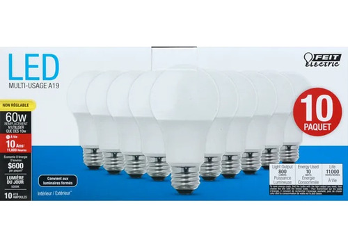 10 Pack Foco Led 60 Watts Consume 10w Luz Dia Feit Electric