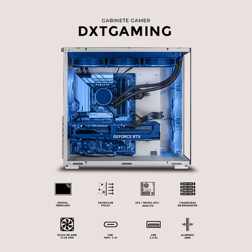 Gabinete Dxt Gaming Titan T5 Media Torre 4 Fan Usb-c Argb
