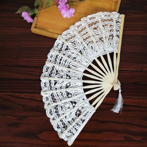 5 X Abanico Retro De Baile De Mano Plegable De Encaje De Es