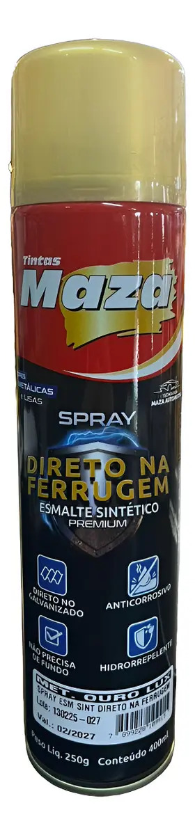 Tinta Esmalte Direto Na Ferrugem Maza Spray 400ml Cores Cor Ouro Lux