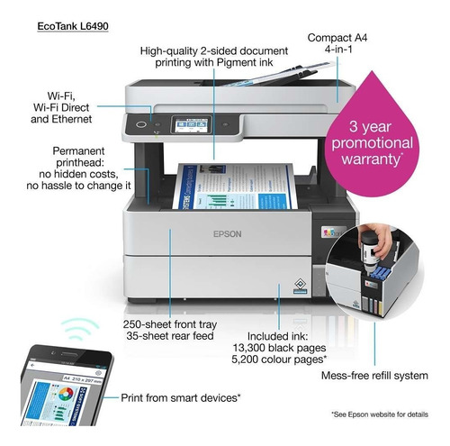 Imagen 3 de 6 de Impresora Epson L6490 Multifuncional Dúplex Adf- Boleta